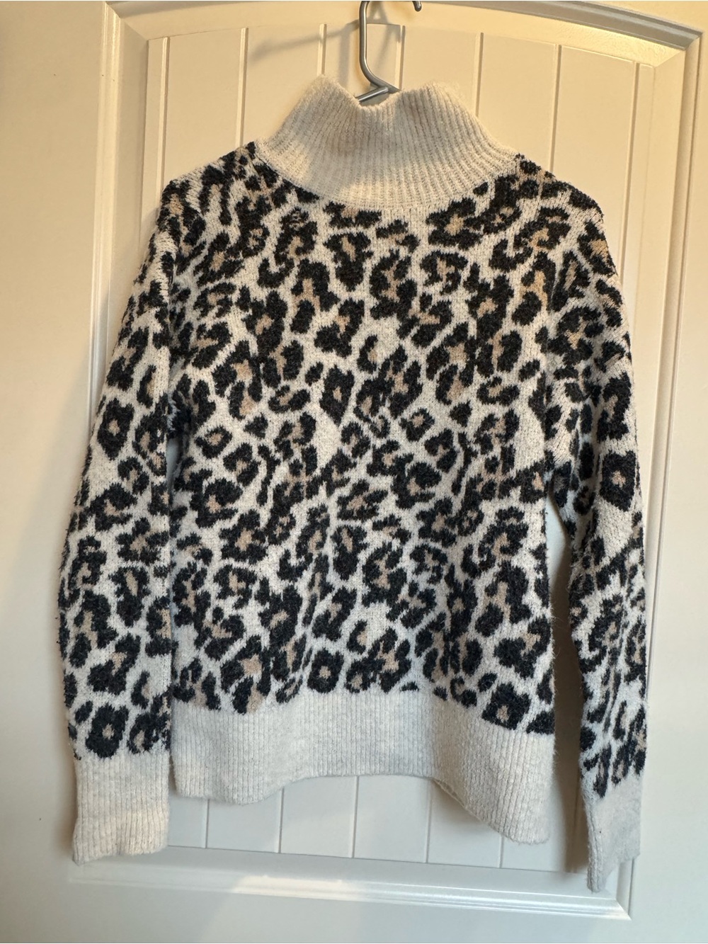 LOFT Cream, Black and Brown Leopard Print Turtleneck Sweater